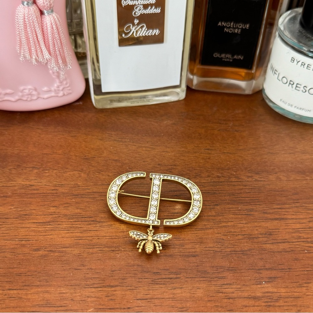 Dior Gold Toned Crystal Drop Brooch